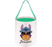 Personalised with Any Name Blue Koala with Halloween Pumpkin, Linen Storage Baskets, Trick or Treat Candy Bag, Customised Buckets for Boys and Girls. (Green)