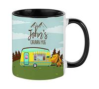 Personalised with Any Name Caravan Novelty Mug, Unique Ceramic Inside Coloured Mug, Present for Him or Her, Happy Campers, Friend, Family, Birthday, Vacation, Holiday. (Black)
