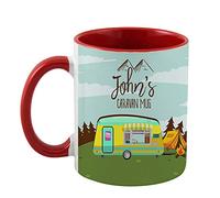 Personalised with Any Name Caravan Novelty Mug, Unique Ceramic Inside Coloured Mug, Present for Him or Her, Happy Campers, Friend, Family, Birthday, Vacation, Holiday. (Red)