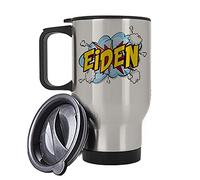 Personalised with Any Name Comic Pop Art Themed Gift for Children, Kids, Girls/Boys, Back to School, Birthday Present Silver/White Insulated Travel Tea/Coffee Mug. (Silver)