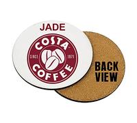 Personalised with ANY NAME costa coffee Birthday, Christmas, Secret Santa Coaster, Tableware, Drinks Coffee-Tea Coaster. (Round Coaster MDF)