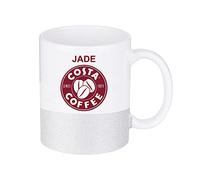 Personalised with Any Name Costa Unique 11oz Stoneware Glitter Mug Coffee Tea Mug. (Silver)