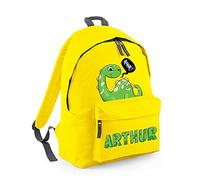 Personalised with ANY NAME Dinosaur Rawr Fashion Backpack, Toddler Backpack for Nursery/Preschool/Travel/Kindergarten, Kids/Teen Fashion Daypack Rucksack Shoulder Bag. (Yellow Graphite Grey)