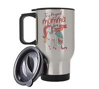 Personalised with Any Name Unicorn Themed to A Magical Mumma Gift for Mother’s Day, Mum’s Birthday, Mom, Mummy, God Mother Silver/White Insulated Travel Tea/Coffee Mug. (Silver)