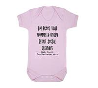 Personalised with Baby Name Proof Mummy and Daddy Didn't Social Distance Statement Baby Grow Vest, 0-3 Months, Pastel Pink