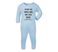 Personalised with Baby Name Proof Mummy and Daddy Didn't Social Distance Statement Baby Romper Jumpsuit with feet, 6-12 Months, Pastel Blue