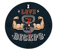 Personalised with Biceps Any Size I love my 15 inch Biceps Gym Lover Athletes Physics unique funny bodybuilder inspired Funny 20 cm / 30 cm Glass/MDF Wall Clock For All Occasions. (30 cm - GLASS)