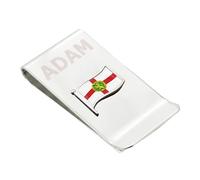 Personalised with Engraved Name Silver Plated Money Clip with Alderney Channel Islands Flag, in Gift Box