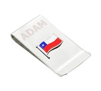 Personalised with Engraved Name Silver Plated Money Clip with Chile Flag, in Gift Box