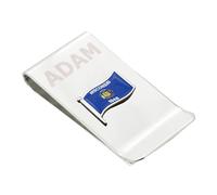 Personalised with Engraved Name Silver Plated Money Clip with Wisconsin US State Flag, in Gift Box