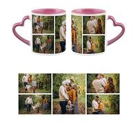 Personalised with Five Photos/Multi Photo Printed Collage Mug, Novelty, Pink Colour Heart Handle Ceramic Mug, Memorable Gift Ideas for Family, Friends, Birthday, Any Special Occasion. (5 Photos)