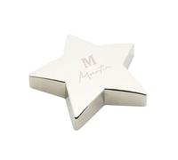 Personalised with Initial and Name, Star Design Desk Paperweight, Nickel-Plated Zinc Alloy, Silver