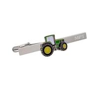 Personalised with Initials, Green Farm Tractor Tie Clip, Rhodium Plated Metal, 5.5cm, with Gift Box