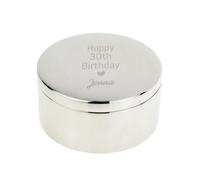 Personalised with Name, 30th Birthday Silver Trinket Box, Round Metal Design, Velvet Lined, 30 x 53 mm