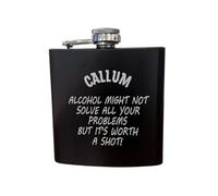 Personalised with Name Hip Flask, 6oz Matt Black Stainless Steel, Humorous Worth a Shot Design with Gift Box