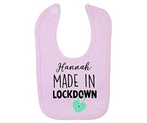 Personalised with Name - Made in Lockdown Baby Arrival Cotton Baby bib - Pastel Pink