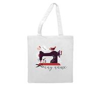 Personalised with name Vintage Illustrations Sewing Machine tote style shopping bag - white
