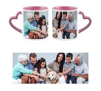 Personalised with One Photo/Multi Photo Printed Collage Mug, Novelty, Pink Colour Heart Handle Ceramic Mug, Memorable Gift Ideas for Family, Friends, Birthday, Any Special Occasion. (1 Photo)