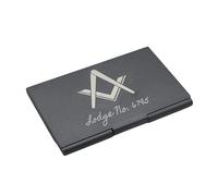Personalised with Short Message Masonic Compass and Square Business Card Holder, Black Metal, 9.4 x 6 x 0.7 cm