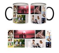 Personalised with Ten Photos/Multi Photo Printed Collage Mug, Novelty, Ceramic Black Colour Rim Mug, Memorable Gift Ideas for Family, Friends, Birthday, Anniversary, Any Special Occasion. (10 Photos)