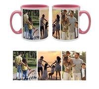 Personalised with Three Photos/Multi Photo Printed Collage Mug, Novelty, Ceramic Pink Inside Colour Mug, Memorable Gift Ideas for Family, Friends, Birthday, Any Special Occasion. (3 Photos)