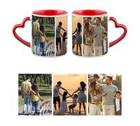 Personalised with Three Photos/Multi Photo Printed Collage Mug, Novelty, Red Colour Heart Handle Ceramic Mug, Memorable Gift Ideas for Family, Friends, Birthday, Any Special Occasion. (3 Photos)