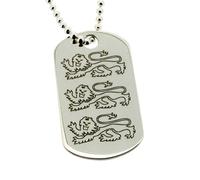 Personalised With Your Back Engraving 925 Sterling Silver England Three Lions Large Dog Tag Pendant 40mm x 25mm With 24" (61cm) 2mm Bead Ball Chain In Presentation Gift Box