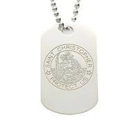 Personalised With Your Back Engraving 925 Sterling Silver Large St Christopher Dog Tag Pendant 40mm x 25mm With 20" (51cm) 2mm Bead Ball Chain In Presentation Gift Box