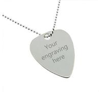 Personalised With Your Engraving 0.925 Sterling Silver Guitar Pick / Plectrum Rock N Roll Musical Pendant Necklace 30 x 25mm With 16" (41cm) 2mm Bead Chain In Presentation Gift Box