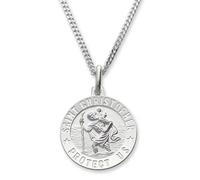 Personalised With Your Engraving 925 Sterling Silver 15mm 3D St Christopher Medal Pendant With 20" (51cm) Curb Chain In Gift Box