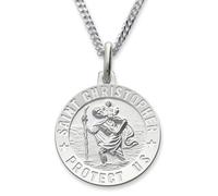 Personalised With Your Engraving 925 Sterling Silver 21mm 3D St Christopher Medal Pendant With 22" (56cm) Curb Chain In Gift Box
