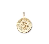 Personalised With Your Engraving Baby Child Christening Gift Solid 9ct Yellow Gold 12mm 3D Round St Christopher Medal Pendant In Gift Box