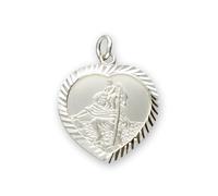 Personalised With Your Engraving Solid 925 Sterling Silver 20mm Heart Diamond Cut St Christopher Pendant Medal With Optional 1.2mm Wide Diamond Cut Curb Chain In Gift Box (available in 12" to 24")