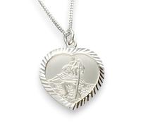 Personalised With Your Engraving Solid 925 Sterling Silver 20mm Heart Diamond Cut St Christopher Pendant Medal With Optional 1.2mm Wide Diamond Cut Curb Chain In Gift Box (available in 12" to 24")