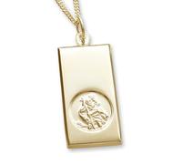 Personalised With Your Engraving Solid 9ct Yellow Gold Large St Christopher Ingot Pendant 30mm x 16mm With Optional 1.6mm Wide Diamond Cut Curb Chain In Gift Box (available in 16" to 24")