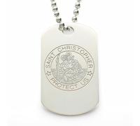 Personalised With Your Front Engraving 925 Sterling Silver Large St Christopher Dog Tag Pendant 40mm x 25mm With 18" (46cm) 2mm Bead Ball Chain In Presentation Gift Box