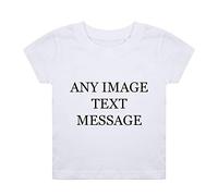 Personalised with Your own Text Any Image Any Name Message Plain White Baby/Toddler Organic Birthday/Christmas T-Shirt. (White, 3-6 Month)