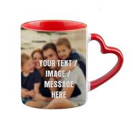 Personalised with Your own Text/Image/Any Name Themed Mug. Birthday, Mothers Day, Fathers Day (Red Heart Handle Mug)