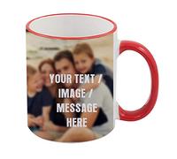 Personalised with Your own Text/Image/Any Name Themed Mug. Birthday, Mothers Day, Fathers Day (Red Rim & Red Handle Mug)