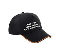 Personalised with Your own Text Logo Promote Your Business Cotton Piped Authentic Unisex Sports Gym Yoga Mother’s Day/Father’s Day Unisex Cap Birthday (Black Orange)