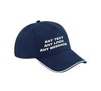 Personalised with Your own Text Logo Promote Your Business Cotton Piped Authentic Unisex Sports Gym Yoga Mother’s Day/Father’s Day Unisex Cap Birthday (French Navy Bright Royal White)
