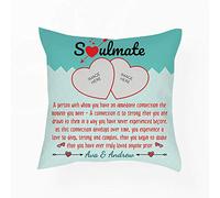Personalised with your Photo/Name Soul Mate Quote Valentine’s Day Gift for Couple, Girlfriend, Boyfriend, Husband, Wife, Anniversary Satin Throw Pillow/Cushion. (Satin Cushion Cover with Insert)