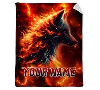 Personalised Wolf Blanket for Boys - Custom Name Fleece Throw - Soft Fluffy Blanket Gift for Kids and Teens - Cool Animal Design Bed & Sofa Throw for Birthday