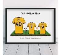 Personalised Wolves Dream Team Shirt Art | All Teams Available | Framed or Prints | Wolverhampton Gift for Dad, Grandad, Uncle, Family | Unique Wanderers Football Footy Fan Wall Keepsake Sports