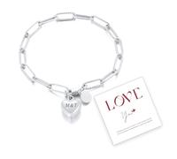 Personalised Women Birthday Heart Bracelets - Custom Initial Letter Love Charm Pendant Locket Link Bracelet Christmas Gifts For Women Teen Girls Mom Daughter Sisters Friends (Silver-21cm)