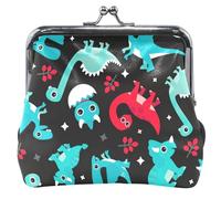Personalised Women Leather Wallet Cute Dino Adventure Black Kiss Lock Buckle Card Change Purse for Coins Cute Dino Adventure Black Classic Cute, Cute Dino Adventures Black, Classic