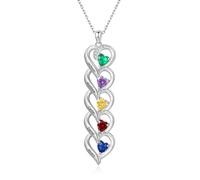 Personalised Women Necklace Heart Pendant Customised Names Necklace with Simulated Birthstones Family Name Necklaces for Mother Keepsake Gift for Womens (5 names)