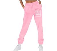Personalised Women’s Joggers Custom Photo Text Name Logo Print High Waisted Drawstring Sweatpants Cuffed Tracksuit Bottoms for Gym Lounge Travel Pink