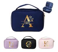 Personalised Women's Cosmetic Bag Large Capacity Make Up Bag with Name and Birthday Flower Engraving Wash Bag with Zip (B)