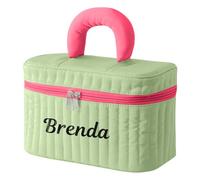 Personalised Women's Cosmetic Bag with Name Travelling Toiletry Bag Storage Make up Bag Gift for Mummy Daughter Birthday BFF (Green)